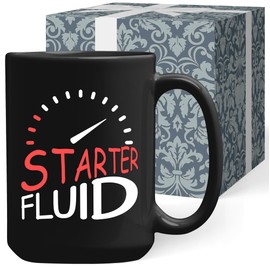 Car Enthusiast Divertido regalo para papá Brother Starter Fluid Mechanic Taza de café negra 15 onzas