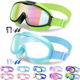 VVINCA [momhack] Vvinca Kids Goggles with Comfort Fabric Strap, Kids Swim Goggles Wide View Anti-Fog/UV No Leaking Swimming Goggles for 3-12 swimming goggles - Color: 04-purple & Pink