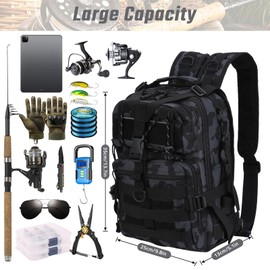 Vilante Fishing Tackle Backpack, Military Tactical Backpack Tactical Sling Backpack Bag Fishing Tackle Storage Bag Fishing Gear Bag Molle Assault Pack Tactical Hiking Rucksack for Fishing