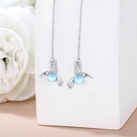 Moonstone Hummingbird Threader Earrings 925 Sterling Silver Hummingbird Long Chain Drop Ear Line with June Birthstone Birthday Jewelry Gifts for Women