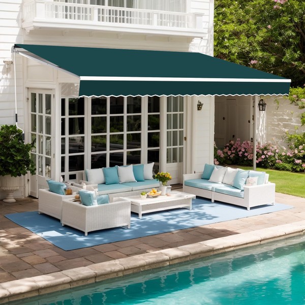 Manual Retractable Awning, 13' x 8' Patio Awnings, UV Protection