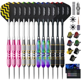 Turnart Darts Metal Tip Set - Steel Tip Darts Darts Set Professional Metal Darts Dart Board Set 12 Pcs 24 Gram 20 O-Rings Aluminum Darts Shafts 24 Extra Flights Darts Tool