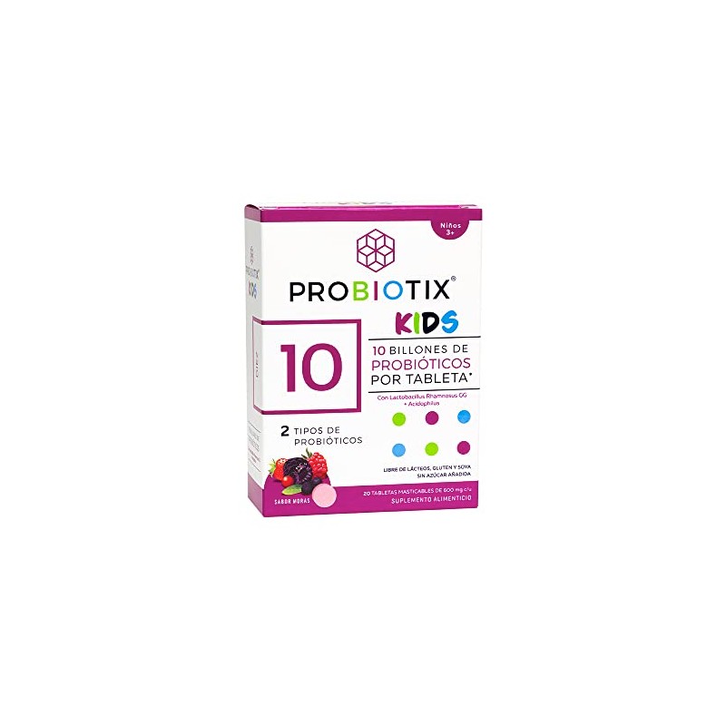 PROBIOTIX KIDS, 10 Billones de Probióticos, Tabletas Masticables Sabor Moras,