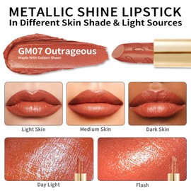 OULAC Glow Metallic Shine Orange Lipstick, Coral High Impact Lipcolor, Lightweight Soft and Ultra Hydrating, Long Lasting, Vegan & Cruelty-Free, Full Coverage Lip Color 4.3 g/0.15 GM08 Enthusiasm