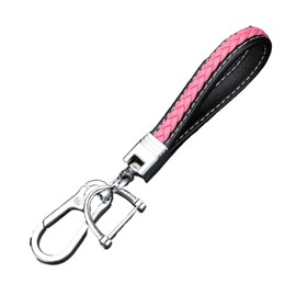 Leather Car Key Chain,Universal Heavy Duty Metal Key Chain Accessories,Car Fob Key Keychain Holder with 360 Degree Rotatable Snap Swivel and Anti-Lost D-Ring for Men Women (Pink)
