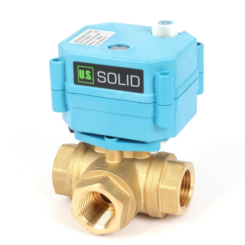 U.S. Solid 1/2" 3 Way Brass Motorized Ball Valve with