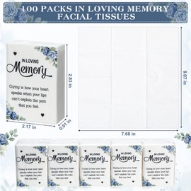 Jetec 100 Pack Funeral Tissues Packs for Guests Memorial Pocket Tissue Mini Individual Travel Tissues Size Love One Passed Funeral Favors Celebration of Life Decoration, 3 Ply, 8 Sheets(Flower)