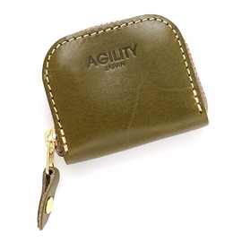 Agility affa Coin Purse, Coin Case, 20 Pieces, Round Zipper, Ultra Small, Minimal, Genuine Leather, Leather, Khaki