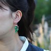 RareLove Green Christmas Cactus Earrings with Red Sant Hat Drop
