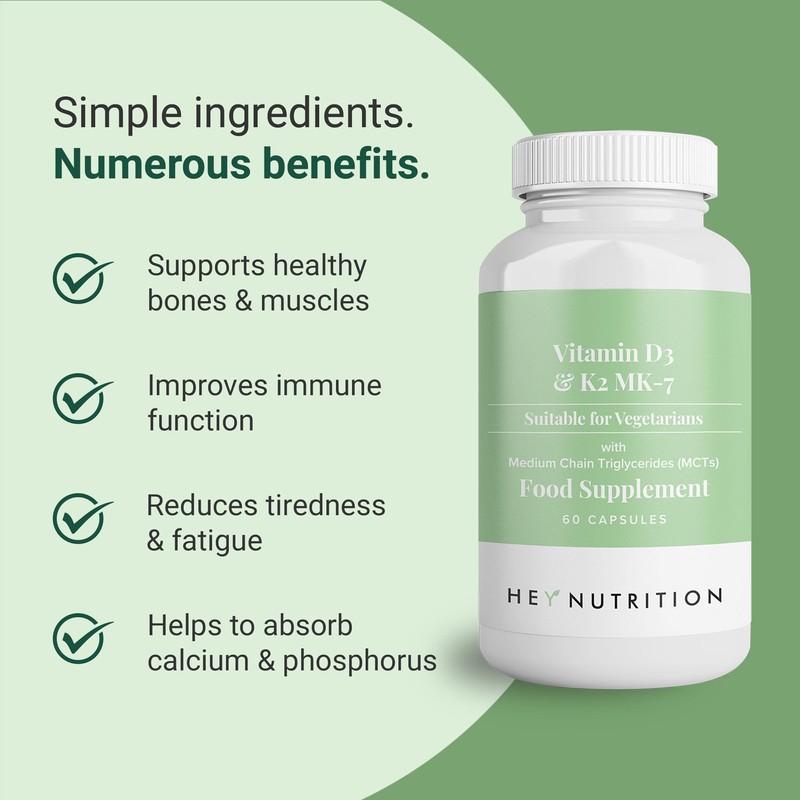 Hey Nutrition Vitamin D3 & K2 MK-7-100ug Each with MCT