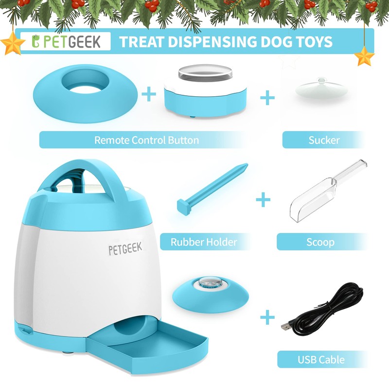 PETGEEK Automatic Dog Feeder/Treat Dispenser with Rechargeable Button Remote Control,