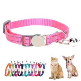 Pink Kitten Collar with Bell, Reflective Safety Snap Soft Nylon Break Away Breakaway Puppy Collar with Bells for Xs Small Dogs Cats, Neck 7-11 inch
