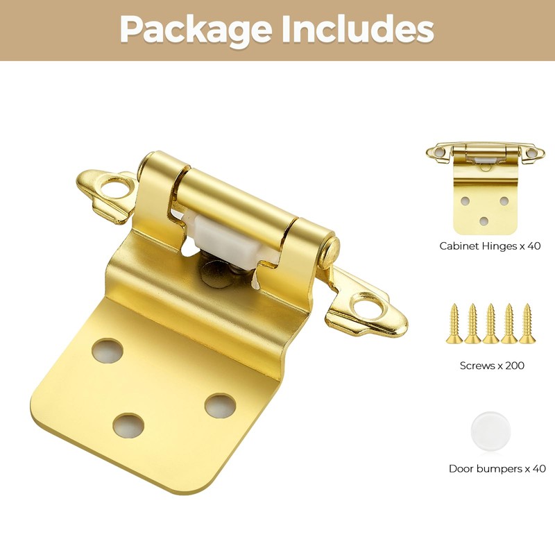 40 Pack 20 Pair Gold Cabinet Hinges - 3/8 inch