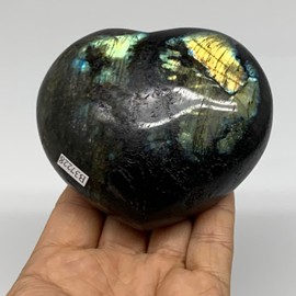 WatanGems 1.15 lbs, 3"x3.4"x1.6, Natural Labradorite Heart Shape Healing Crystal, Reiki Energy, Untreated Labradorite Heart Polished from Madagascar, B37228