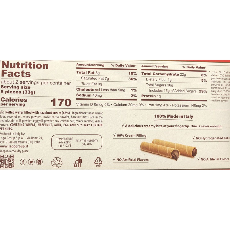 Gastone Lago Roll Break Light and fragrant wafer rolls Hazelnut