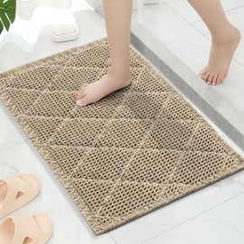 Flamingo P Waffle Bath Mat, 24x17 Inch, Boho Shower Rug Water Absorbent Waffle Knit Bathroom Rug Non Slip Machine Washable Bath Rugs for Bathroom Floor Mats Doormat, Taupe