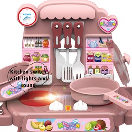 Kitchen Toys Imitated Chef Light Music Pretend Cooking Food Play Dinnerware Set Children Girl Toy Kitchen Sink with Running Water and Electronic Induction Stove (Blue kitchen set)