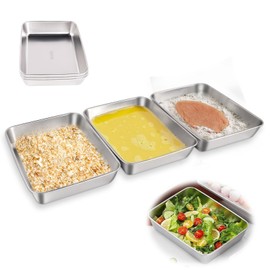 3-Piece Breading Bowls, Real Rectangular Containers Made of Stainless Steel, Food Grade Breading Set Made of Stainless Steel, Bowl for Breading 25 x 19 x 5 cm, Suitable for the Kitchen for Storing