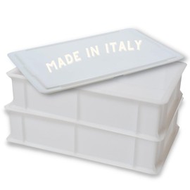 Home Refrigerator Size, Dough Proofing Box Tray (2 Pack + 1 lid), White Stackable, Commericial Grade, Pizza Proofing Dough Pan with Lid (16 inch x 12 inch x 4 inch), Made in Italy, L'Oro Del Sud