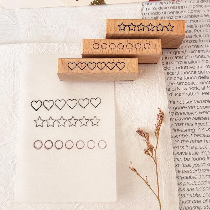 Wissppoott 3-Piece Wooden Rubber Stamp Set - 6-Star Rating Stamp,