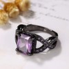 Ganquya Emerald Cut Purple Amethyst Cubic Zirconia Ring, Black Gold