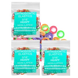 Conjunto de 3 paquetes de bandas elásticas ortodónticas de neopreno sin látex, 300 unidades, bandas elásticas intraorales de goma dental pesadas de 3/16 pulgadas (4.7 mm), fabricadas en EE. UU