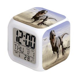 LED Alarm Clock Tyrannosaurus Rex Dinosaur Desk Table Glowing Electronic Colorful Digital Clock for Girl Boy Kids Children Bedroom Toy Birthday Present Gift