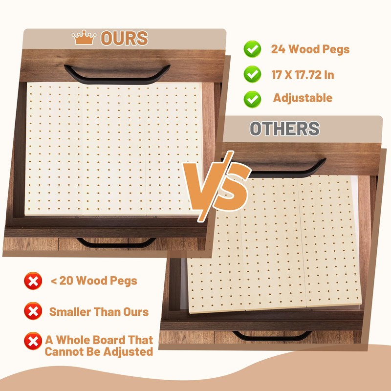 AojSup 3 Pcs Wood Pegboard Drawer Organizer with 24 Pegs