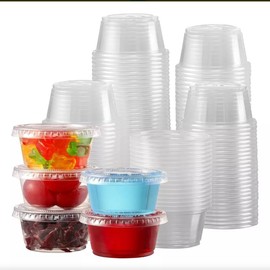 Vaso Porcionador Reutilizable De 2oz Con Tapa, 100 Juegos, vasos de gelatina con tapas, vasos de gelatina, vasos de condimentos, recipientes para ensaladas, para mermeladas, miel, salsa ﻿