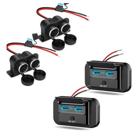 Vadaxx 2*12V RV USB Outlet with Power Switch, 2*12V/24V 3.1A Dual Socket, Dual Quick Charge QC 3.0 USB Ports, Black, Push Button, Manual