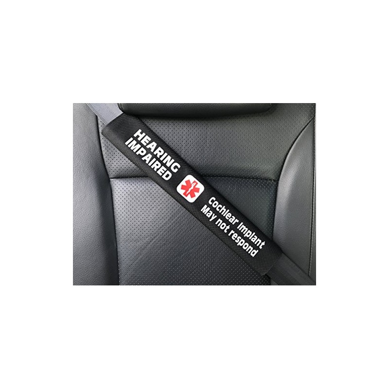 Hearing Impaired Cochlear Implant Medical Alert Seat Belt Cover (Black)