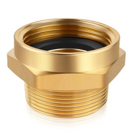 AquaNPT Fire Hydrant Hose Adapter, 1-1/2" NST (NH) Male x 2" NPT Female Hex Nipple Fire Hose Coupling Fittings, Brass Water Equipment Connector (2" NPT Female x 1.5" NST Male)