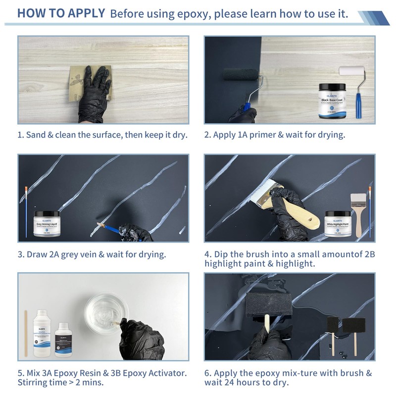 GLAINTE Black Marble Countertop Paint Kit Epoxy Countertop Refinishing Paint