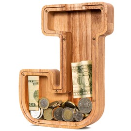SummiDate Wooden Letter Piggy Bank| Piggy Bank for Boys Girls Toddler| Alphabet J Money Boxes| Coin Bank Birthday Gift for Kids|Children's Gift(Initial-J)