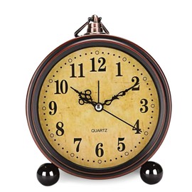 GOEDCH Retro Alarm Clock Analog: 5.3 Inch Classic Retro Table Clock European, Retro Alarm Clock, Metal Retro Silent Bedside Table Clock, No Ticking for Living Room, Bedroom (Retro)