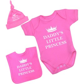 BabyPrem Baby Bodysuit Bib Hat Set Daddy's Little Princess Girl Clothes NEWBORN PINK