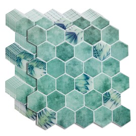 YOFUN 10-Sheet Kitchen Backsplash Peel and Stick Tile, 3D Hexagon Green Thicker Tiles Stick on Bathroom Kitchen Wall 12" x 12"