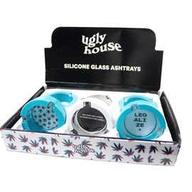 3"" Ugly House Ashtray Silicone & Glass - - SET of 3 Blue and White, small, 36246