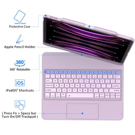 GGH Touch for iPad Keyboard Case Air 13 (M3 2025 / M2 2024) &12.9 iPad Pro (6th,5th,4th,3rd Gen),360° Rotatable Protective Cover Multi-Touch Trackpad Keyboard Case with Pencil Holder - Light Purple