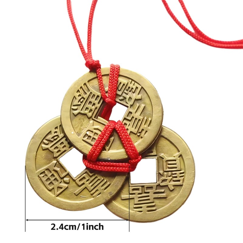 Brass Chinese Feng Shui Coins with Red String – 5