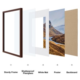 Vittanly 16x20 Picture Frame for Wall, Plexiglass, Displays Poster 11x14 with Mat or 16x20 without Mat, PVC Frame Material, Horizontal or Vertical Hanging, 1 Pack, Brown