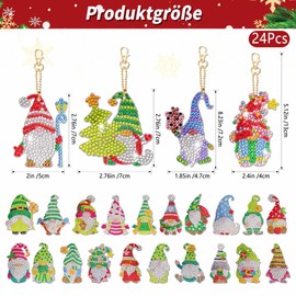 YMIFEEY Pack of 24 Diamond Painting Christmas Gnome Pendants, Diamond Painting Christmas Keyring Christmas Gnome Advent Calendar Craft Set Crystal Glue Painting Children Adults