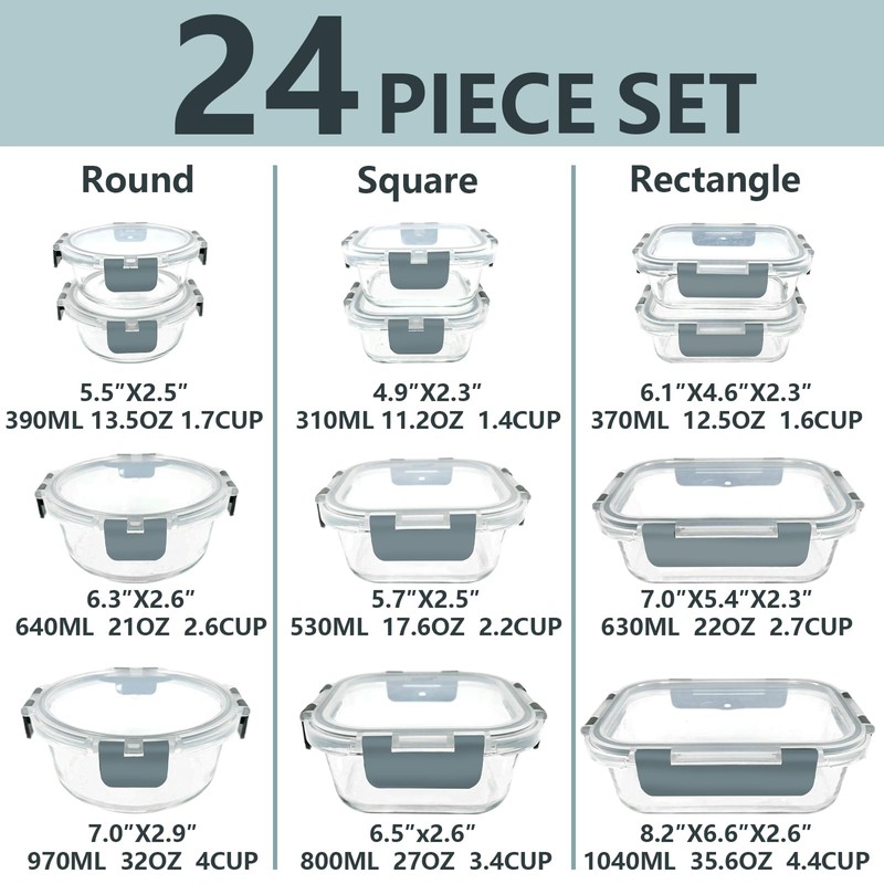 Bestfull 12 Pack Glass Food Storage Container Set with Lids