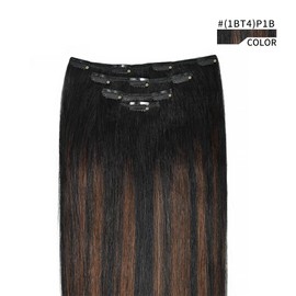 16" Clip in Hair Extensions Remy Human Hair for Women - Silky Straight Balayage Clip on Real Hair Extensions 55grams 4pieces (16inches, #(1BT4) P1B)