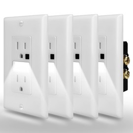ThunderWay Tamper Resistant(TR) Receptacle Outlet with Night Light-Easy to Install, Decorator Wall Outlets-15A 125V, 3 Wire, Self Grounding, 2 Pole-with Wall Plate(4Pack, White)
