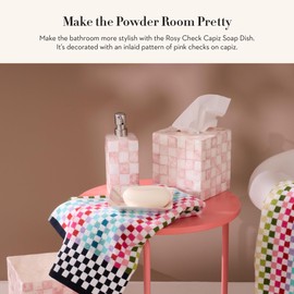 MACKENZIE-CHILDS Capiz Soap Dish, Decorative Soap Holder, Pink-and-White Rosy Check