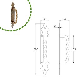 Gedotec Door Handle Solid Metal | 1 Piece Folding Door Handles Furniture | Length: 280 mm | HONGAR | Furniture Handles Brass Antique Look - Classic Design | Push Handle Drawer Handles Kitchen Handles