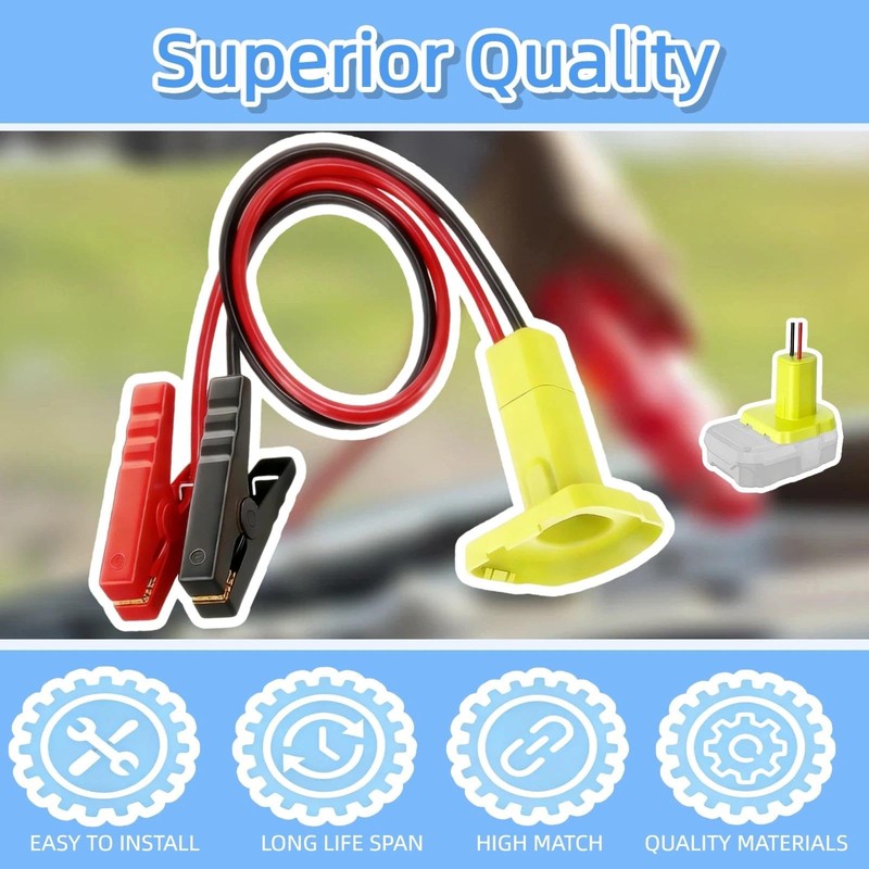 2FT Portable Jumper Starter Cable Adapter Compatible with Ryobi 18V