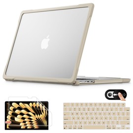 Mektron 2025/2024/2023 Heavy Duty Case for MacBook Air 15 inch with M4/M3/M2 Chip Model A3241/A2941/A3114,15.3” Shockproof Protective Hard Shell Cover with Keyboard Skin, A-Khaki