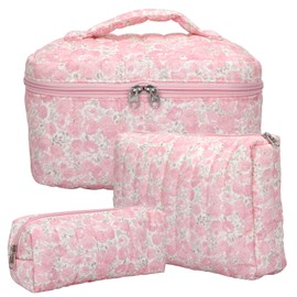Set of 3 Women's Cosmetic Bags Toiletry Bag with Floral Pattern, Toiletry Bag, Make Up Bag, Portable Makeup Bag, Wash Bag, Large Women Girls for Everyday Use and Travel, plucked flowers